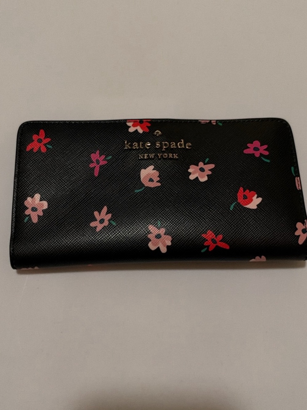 kate spade Black Floral Zip-Around Continental Wallet